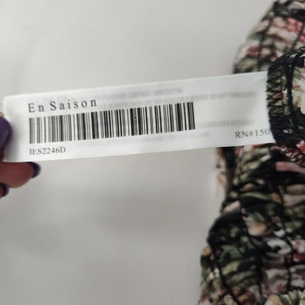 En Saison Dark Floral Collar Smocked Dress Cottage Size M Short Sleeve Prairie - Picture 8 of 9